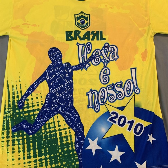 Brazil CBF Soccer Jersey Mens Large Yellow Hexa E Nosso 2010 Football Shirt